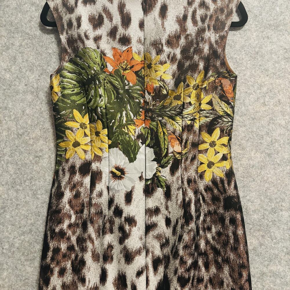 Lafayette 148 New York Dress Womens Size 0 Brown Leopard Floral Animal Sheath - Picture 8 of 15